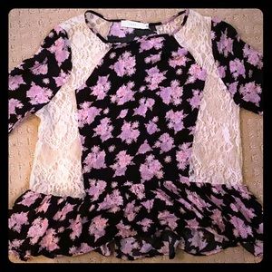 Floral, lace sides, peplum blouse